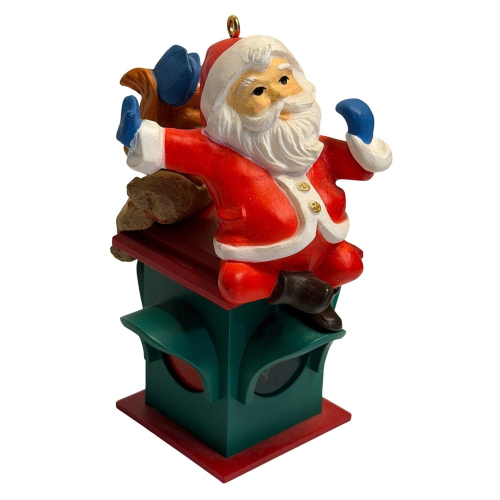 VTG Hallmark Keepsake Ornament Santa Traffic Light Reindeer Green Red 1984 Retro
